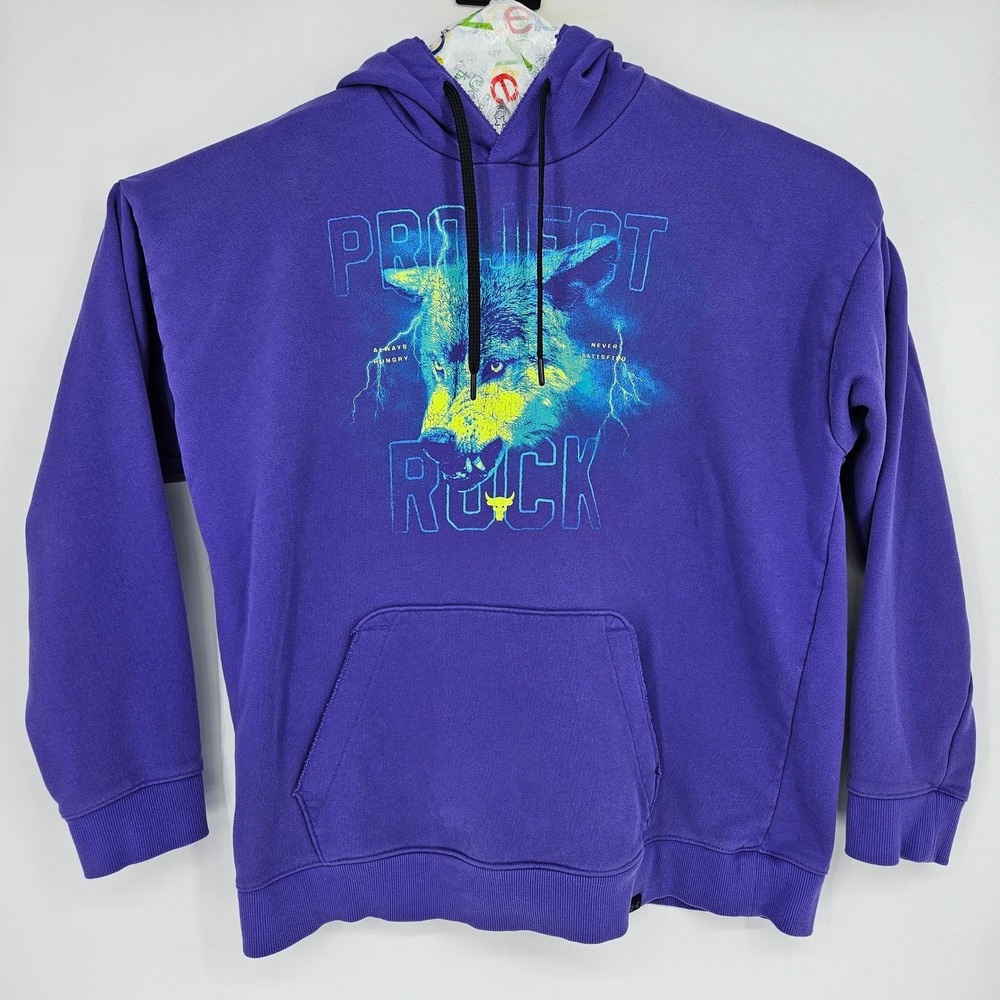 Project Rock Hoodie Mens 2XL Heavyweight Terry Pullover Wolf Lightning Purple